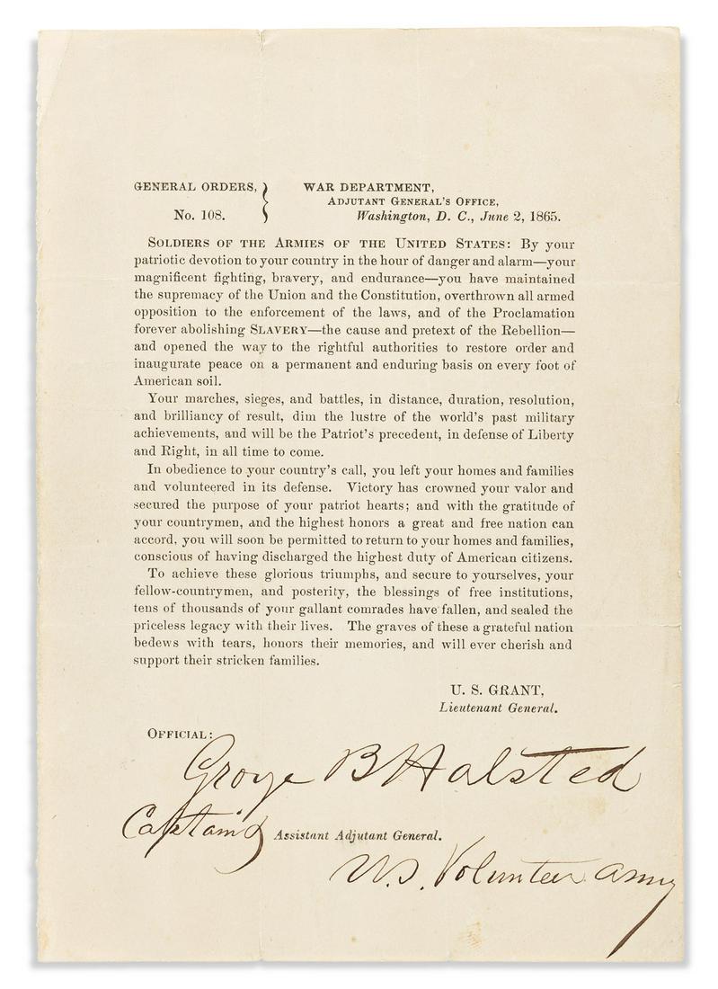 (CIVIL WAR.) Ulysses S. Grant. General Orders, No. (1 of 1)