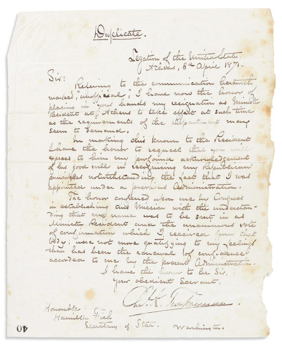 (DIPLOMACY.) Papers of Charles Tuckerman, the first (1 of 1)