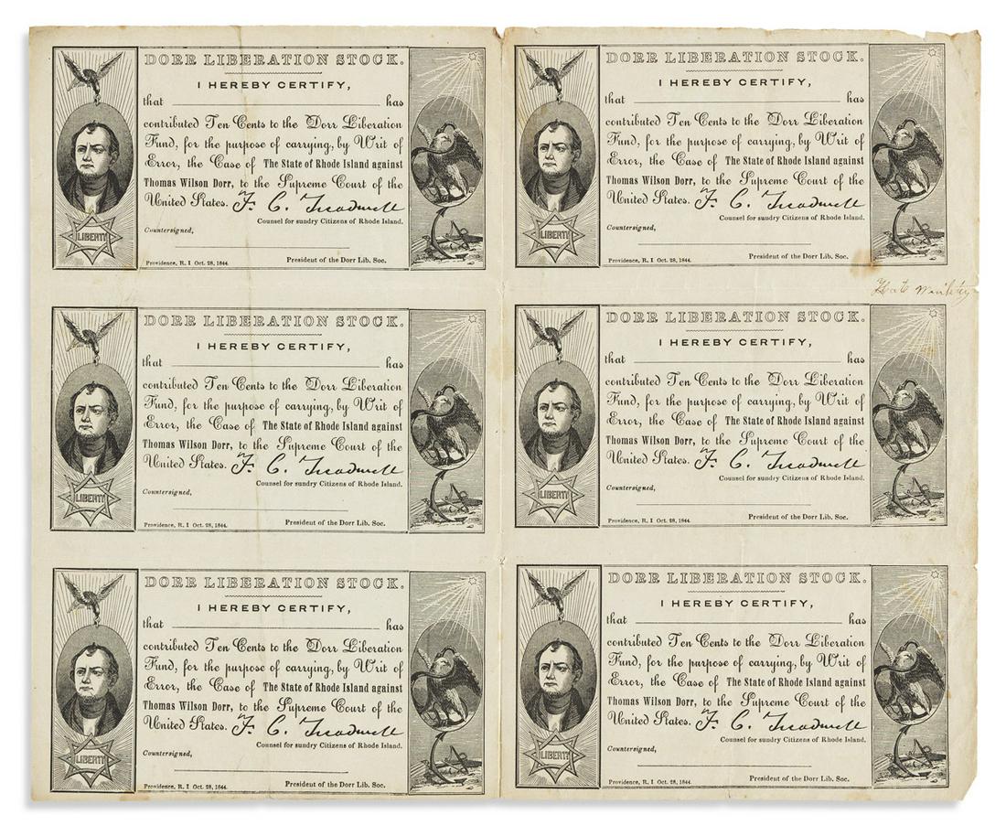 (RHODE ISLAND.) Uncut sheet of Dorr Liberation Stock (1 of 1)