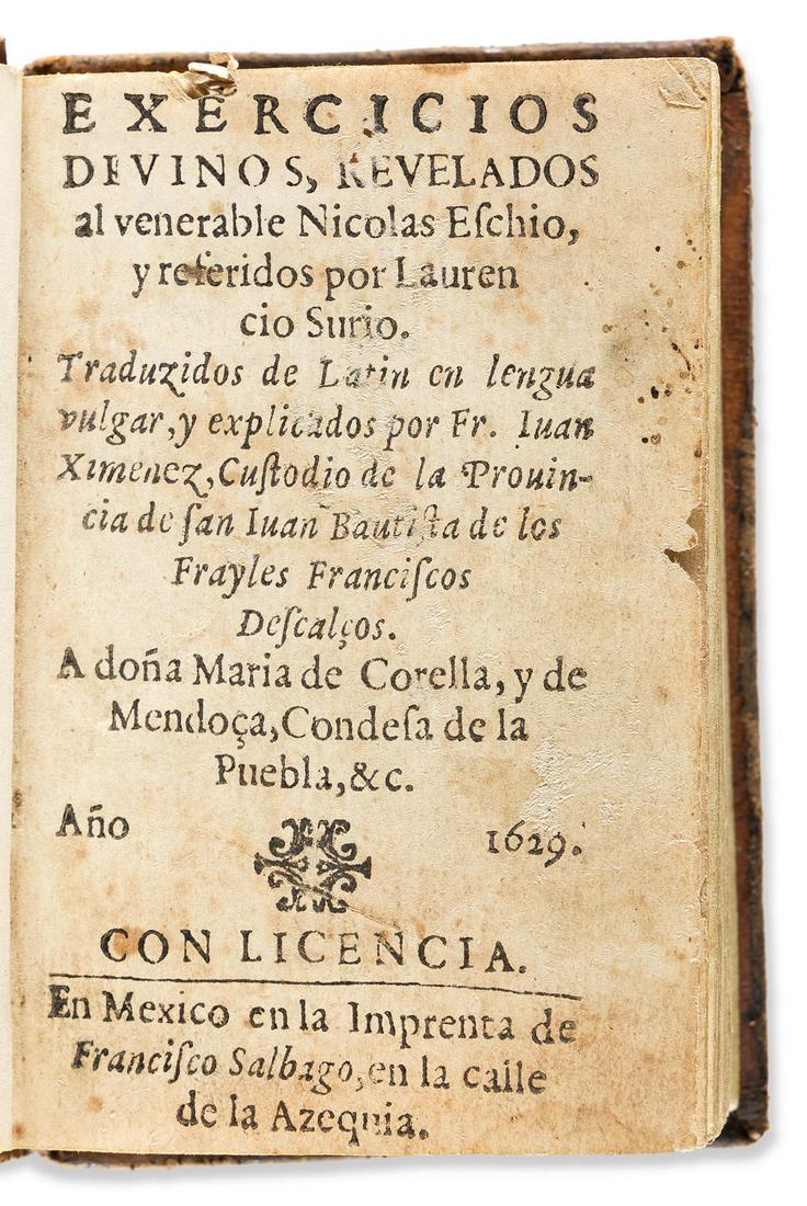 (MEXICAN IMPRINT--1629.) Laurentius Surius. Exercicios (1 of 2)