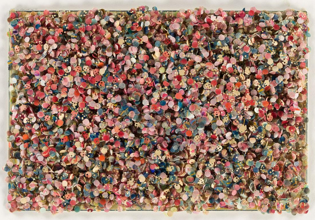 HOWARDENA PINDELL (1943- ) Untitled #57.: HOWARDENA PINDELL (1943- ) Untitled #57. Acrylic, watercolor, punched graph papers, gold and computer tape, 1974-75. Approx. 210x318 mm; 8¼x12½ inches; 406x508x38 mm; 16x20x1½ inches (i