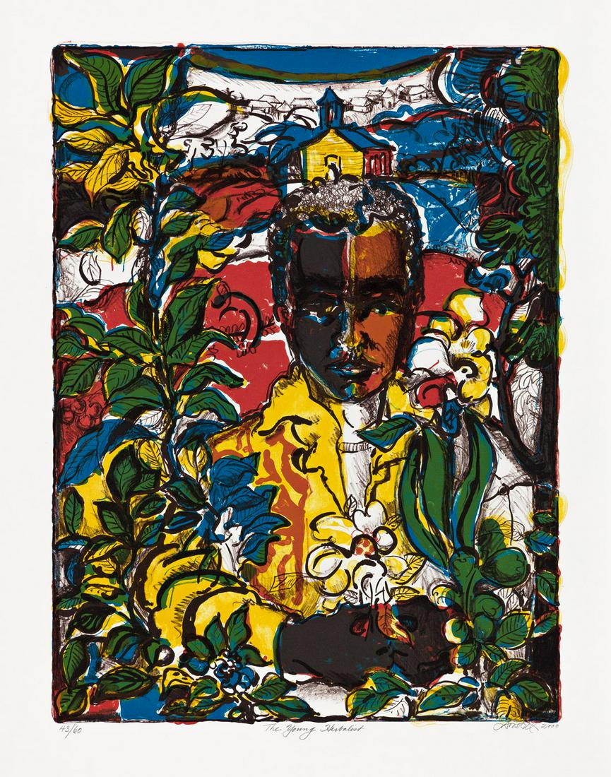 DAVID C. DRISKELL (1931 - 2020) The Young Herbalist.: DAVID C. DRISKELL (1931 - 2020) The Young Herbalist. Color lithograph on wove paper, 2000. 610x457 mm; 24x18 inches, full margins. Signed, titled, dated and numbered 43/60 in pencil, lower margin. Pri