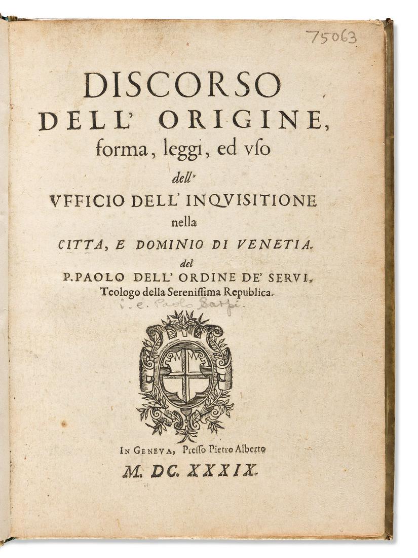 Sarpi, Paolo (1552-1623) Discorso dell'Origine, Forma, (1 of 1)
