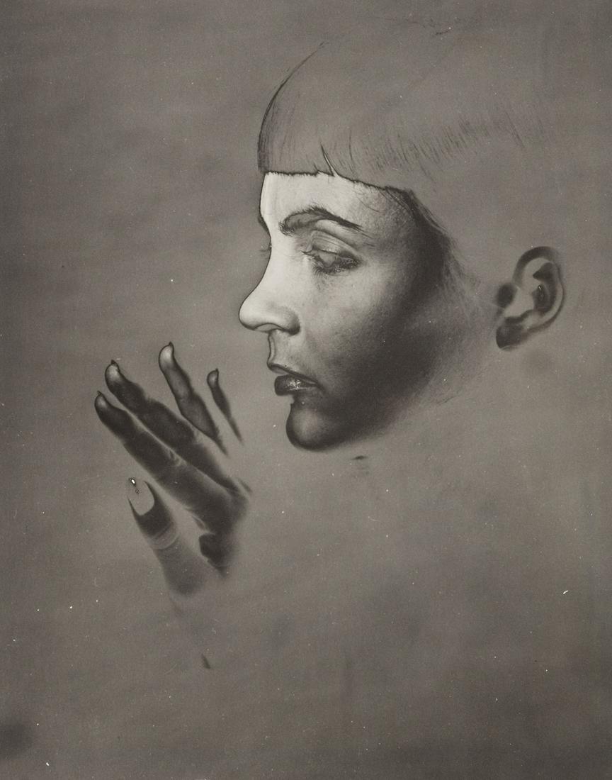 ERWIN BLUMENFELD (1897-1969) Solarized Face and Hand,: ERWIN BLUMENFELD (1897-1969)Solarized Face and Hand, New York. Silver print, the image measuring 13½x10½ inches (34.3x26.7 cm.), the sheet slightly larger, with Blumenfeld's Estate hand