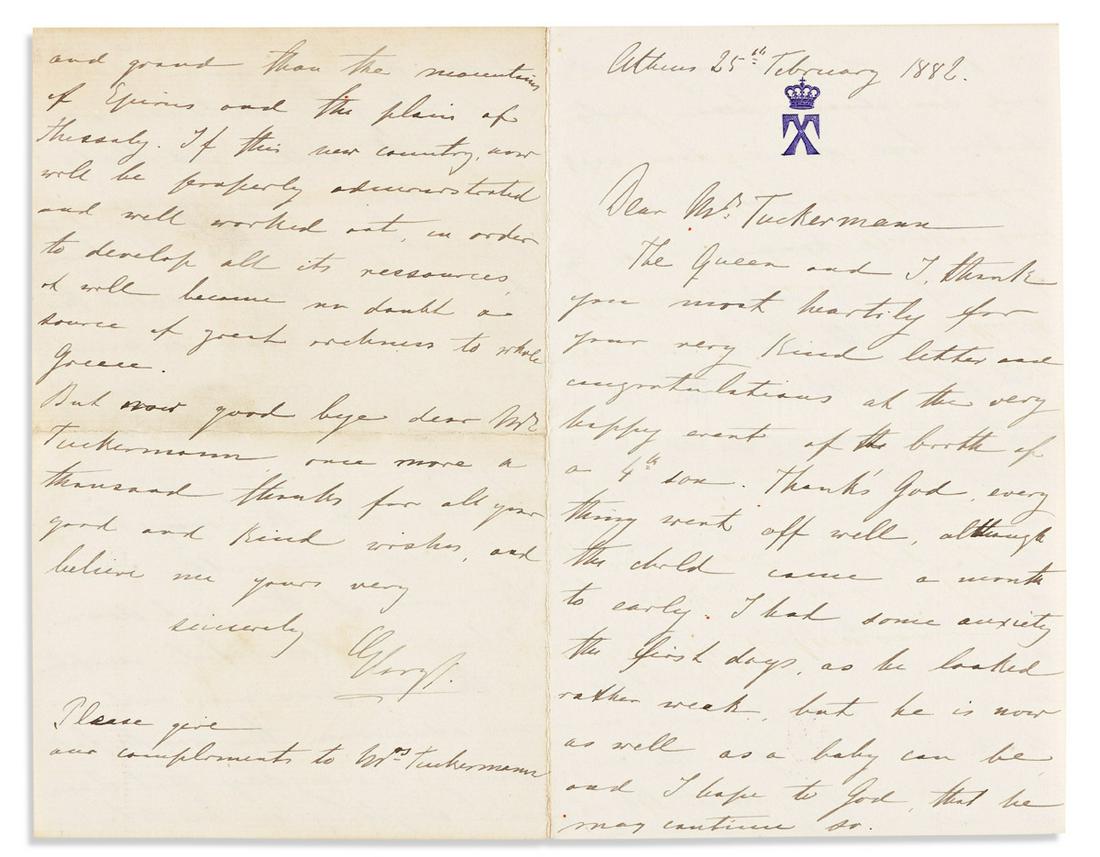 GEORGE I; KING OF GREECE. Archive of 15 Autograph (1 of 3)