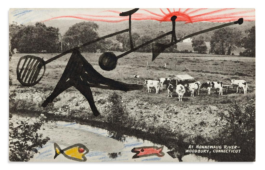 CALDER, ALEXANDER. Photograph postcard with ink and (1 of 2)