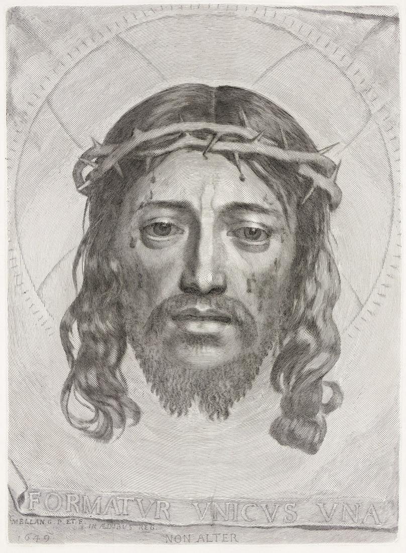 CLAUDE MELLAN Veronica's Veil.: CLAUDE MELLAN Veronica's Veil. Engraving, 1649. 430x30 mm; 17x12½ inches, small margins. Second state (of 2). A very good, dark and well-inked impression with strong contrasts and no sign of wear