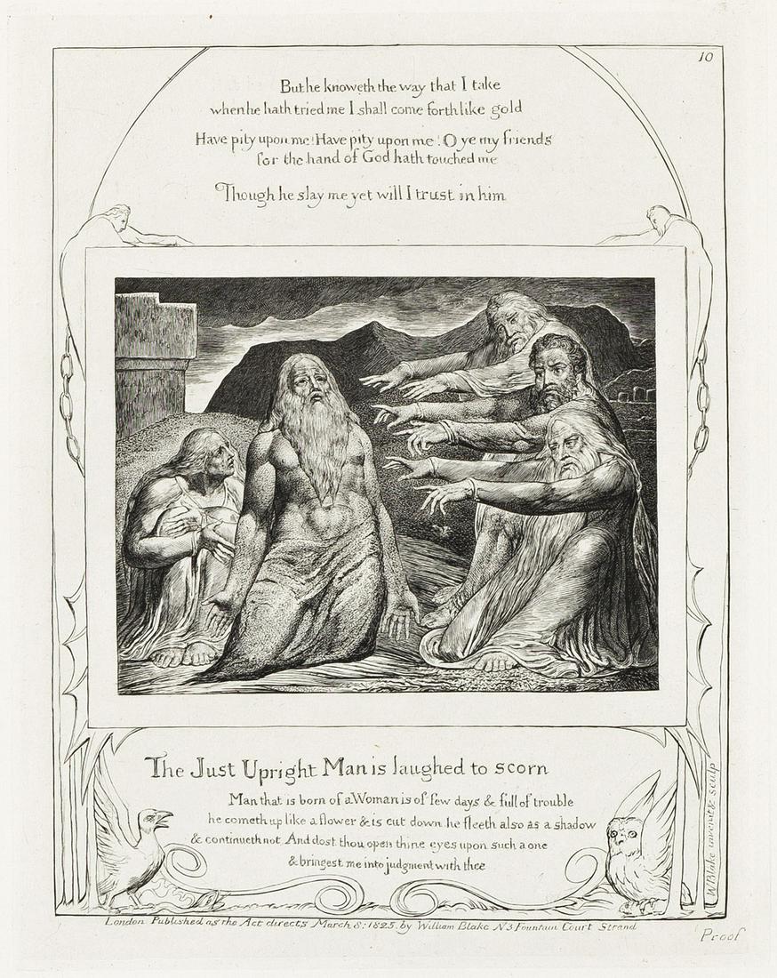 WILLIAM BLAKE The Just Upright Man is Laughed to Scorn.: WILLIAM BLAKE The Just Upright Man is Laughed to Scorn. Engraving on Chine collé, 1825. 217x170 mm; 8¾x6¾ inches, full margins. Edition of 215, an early impression with the word "Proof"
