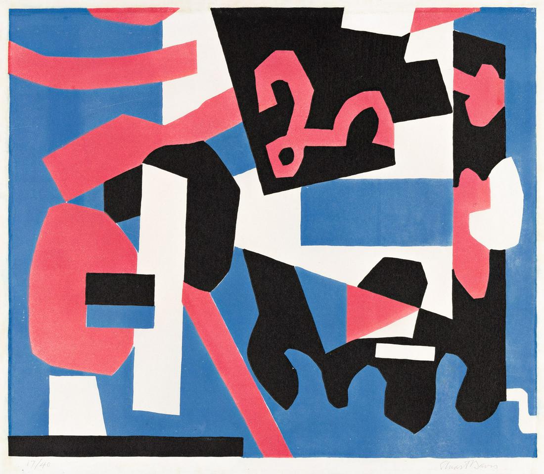 STUART DAVIS Detail Study for Cliché.: STUART DAVIS Detail Study for Cliché. Color lithograph, 1957. 321x376 mm; 12¾x14¾ inches, wide margins. Signed and numbered 17/40 in pencil, lower margin. very good, richly-inked impres