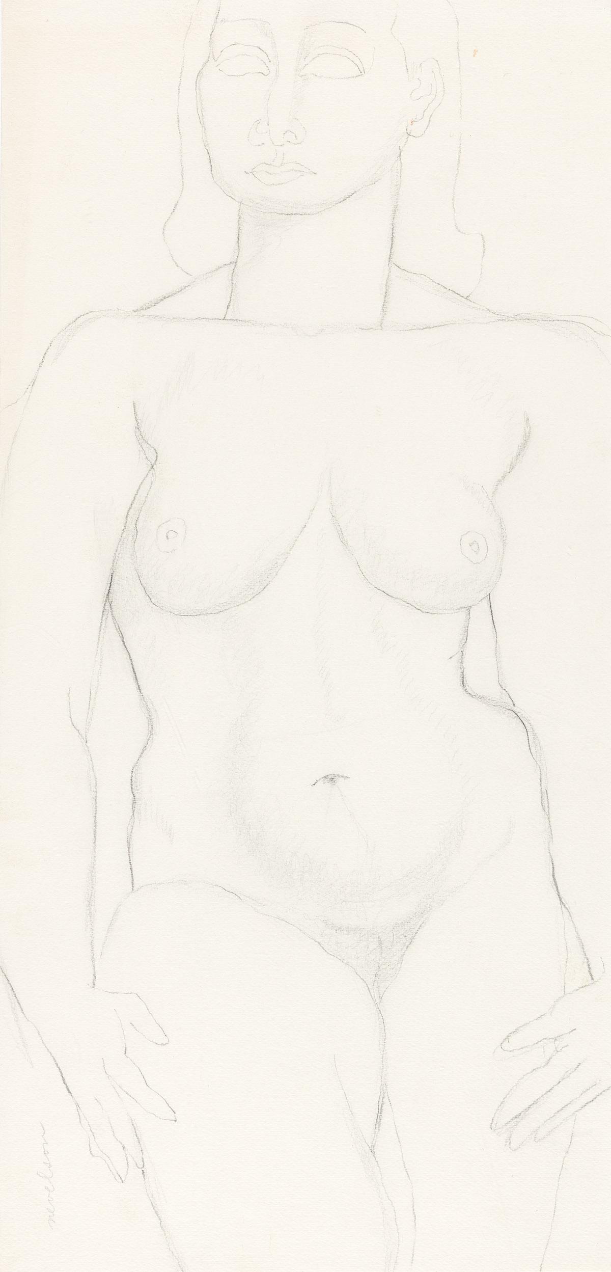 LOUISE NEVELSON Standing Nude.: LOUISE NEVELSON Standing Nude. Pencil on cream wove paper, circa 1930. 455x220 mm; 18x8¾ inches. Signed in pencil, lower left recto.Provenance: Albert Argentieri, New Jersey, friend of the artist