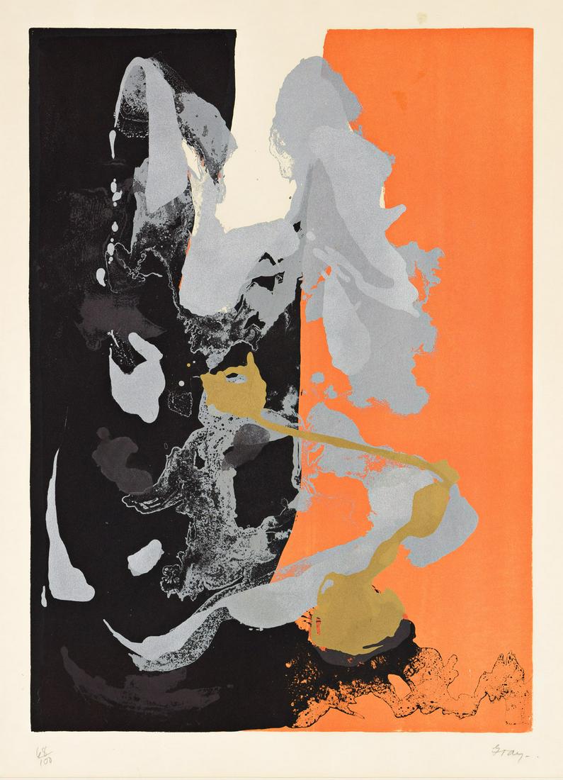 CLEVE GRAY Night St. Maxime.: CLEVE GRAY Night St. Maxime. Color screenprint on Rives BFK, 1980. 670x480 mm; 26½x19 inches, full margins. Signed and numbered 68/100 in pencil, lower margin. A very good impression.Gray (1918-2