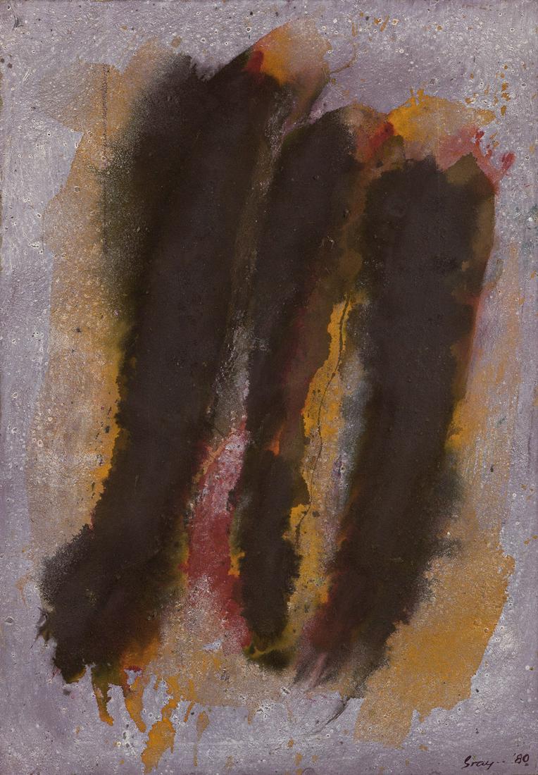 CLEVE GRAY Roman Walls #123.: CLEVE GRAY Roman Walls #123. Acrylic and marble dust on hand made paper mounted on linen, 1980. 703x493 mm; 27¾x19 inches. Signed and dated in purple ink, lower right recto, and signed, dated and