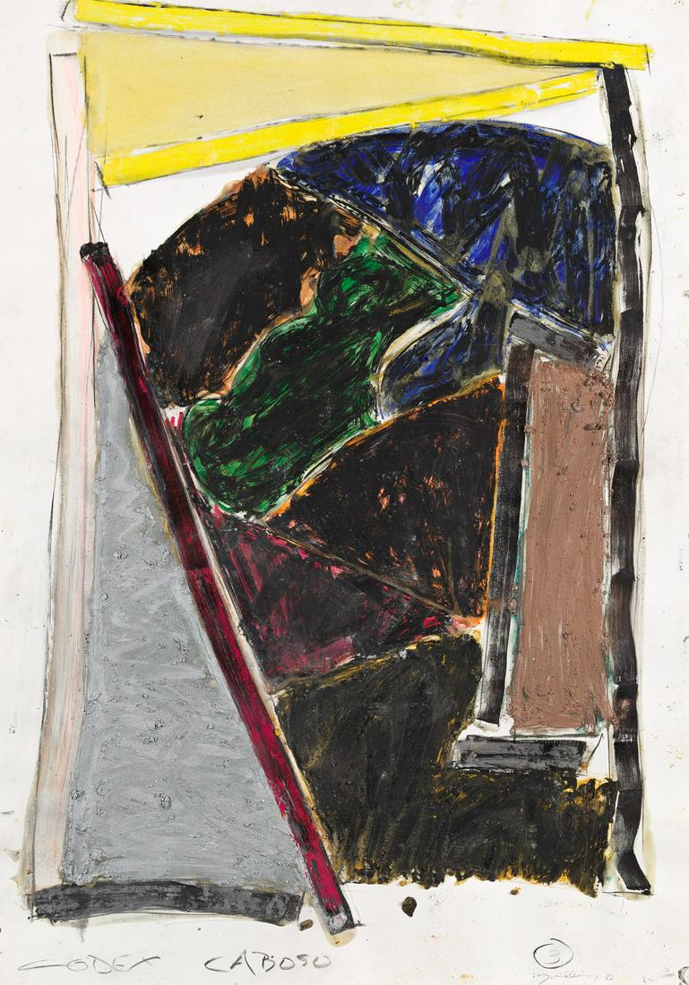 MICHAEL GOLDBERG Codex Caboso, 3.: MICHAEL GOLDBERG Codex Caboso, 3. Oilstick and charcoal on heavy white wove paper, 1982. 995x700 mm; 39x27½ inches. Signed and dated in pencil, lower right recto, and titled in charcoal, lower re