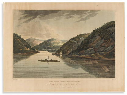 (HUDSON RIVER PORTFOLIO.) John Hill; after William Guy: (HUDSON RIVER PORTFOLIO.) John Hill; after William Guy Wall. Group of 5 hand-colored aquatint and engraved plates. Folio sheets; various stains and repairs.-New York: Henry I. Megarey, 1821-1825 - Rap