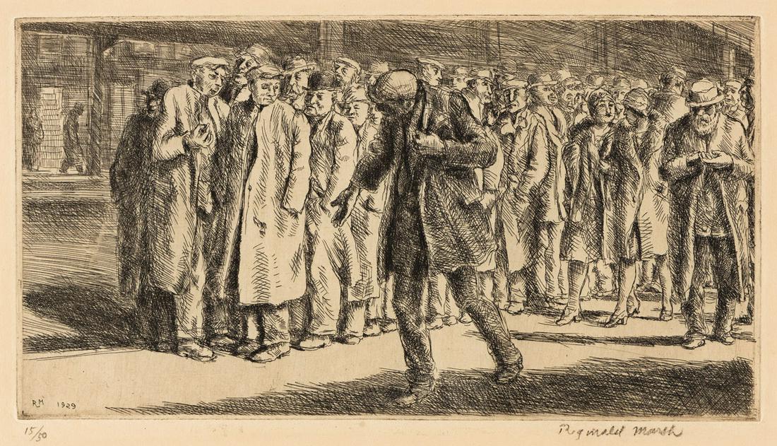 REGINALD MARSH (1898-1954) Bread Line.: REGINALD MARSH (1898-1954) Bread Line. Etching. 129x230 mm; 5x9 inches, wide margins. Fourth state (of 4). Edition of 50. Signed and numbered 15/50 in pencil, lower right. 1929.A superb, dark impressi