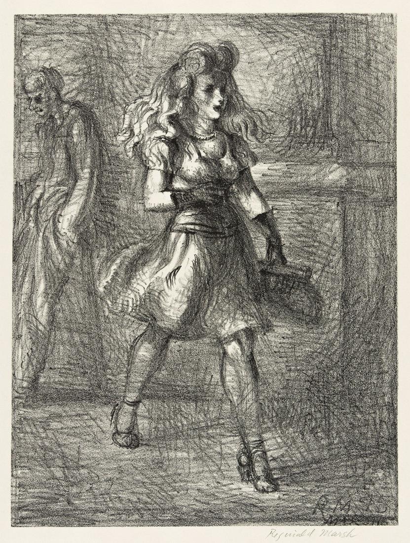 REGINALD MARSH (1899-1985) Girl Walking (Elevated).: REGINALD MARSH (1899-1985) Girl Walking (Elevated). Lithograph. 270x205 mm; 10½x8 inches, full margins. Edition of 250. Signed in pencil, lower right. Published by Associated American Artists, Ne