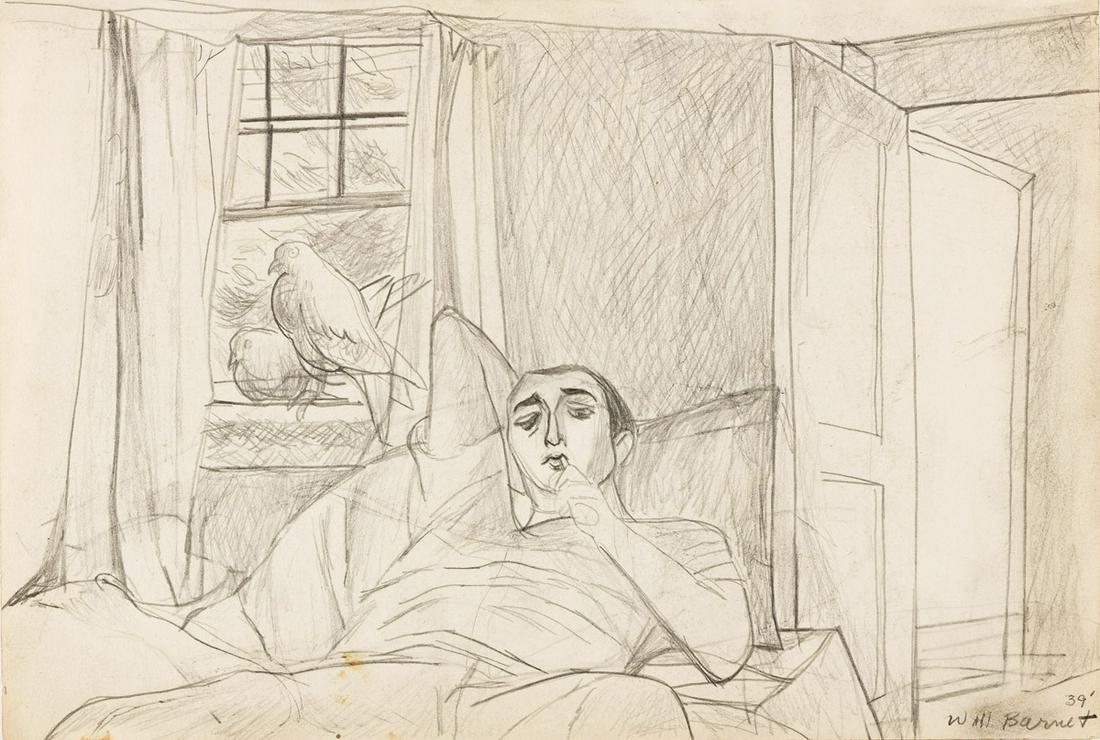 WILL BARNET (1911-2012) Portrait of Seymour Lipton.: WILL BARNET (1911-2012) Portrait of Seymour Lipton. Pencil on cream wove paper. 185x275 mm; 7x10 inches. Signed and dated in pencil, lower right recto. 1939. Provenance: Acquired directly from the art