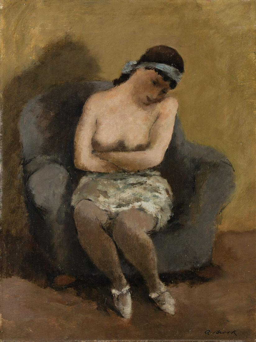 ALEXANDER BROOK (1898-1980) Untitled (Seated Half: ALEXANDER BROOK (1898-1980) Untitled (Seated Half Nude). Oil on canvas. 407x305 mm; 16x12 inches. Signed A. Brook, lower right recto. Circa 1935. Provenance: Salander-O'Reilly Galleries, New York; San