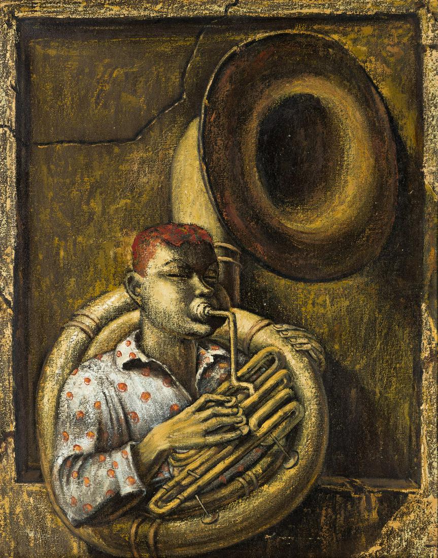 ALBERT PELS (1910-1998) Untitled, (Tuba Player).: ALBERT PELS (1910-1998) Untitled, (Tuba Player). Oil on canvas. 762x610 mm; 30x24 inches. Provenance: Estate of the artist; thence by descent to the current owner. Funded by the Treasury Department's