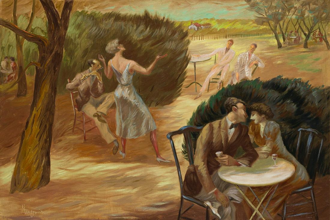 PEPPINO MANGRAVITE (1896-1978) Summer Pleasures.: PEPPINO MANGRAVITE (1896-1978) Summer Pleasures. Oil on canvas. 597x876 mm; 23½x34½ inches. Signed, Mangravite, lower left. 1939.Provenance: Acquired from the estate of the artist; private c