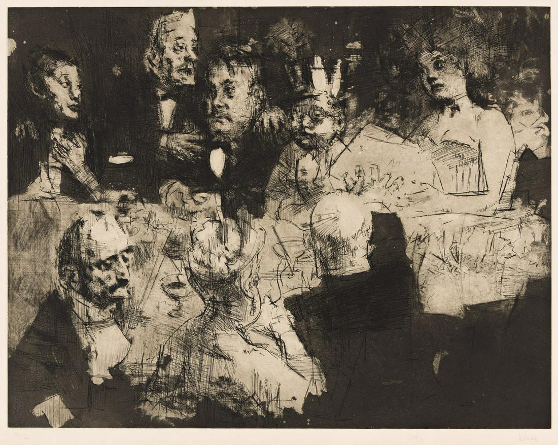 JACK LEVINE (1915-2010) Election Night.: JACK LEVINE (1915-2010) Election Night. Etching, drypoint, mezzotint and aquatint. 495x635 mm; 9½x25 inches, full margins. Signed and numbered 50/120 in pencil, lower margin. Printed by Emiliano