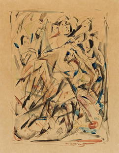 WILLIAM MEYEROWITZ (1887-1981) Figural Movement.: WILLIAM MEYEROWITZ (1887-1981) Figural Movement. Watercolor on smooth tan Japan paper. 373x280 mm; 14¾x11¼ inches. Signed in ink, lower center recto.Provenance: Private collection, Chicago.M