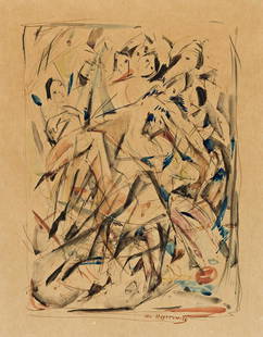 WILLIAM MEYEROWITZ (1887-1981) Figural Movement.: WILLIAM MEYEROWITZ (1887-1981)Figural Movement. Watercolor on smooth tan Japan paper. 373x280 mm; 14¾x11¼ inches. Signed in ink, lower center recto.Provenance: Private collection,