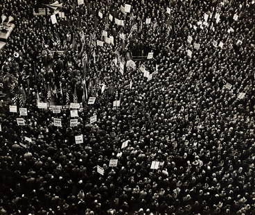 ARTHUR SIEGEL (1913-1978) Right of Assembly, Detroit,: ARTHUR SIEGEL (1913-1978) Right of Assembly, Detroit, Michigan. Silver print, the image measuring 14x16 inches (35.6x42.2 cm.), the mount 16x20 inches (40.6x50.8 cm.), with Siegel's credit notations a