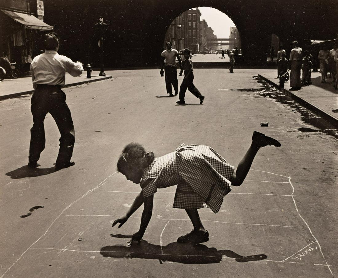 WALTER ROSENBLUM (1919-2006) Hopscotch, 105th St., N.Y.: WALTER ROSENBLUM (1919-2006) Hopscotch, 105th St., N.Y. Silver print, the image measuring 6½x7¾ inches (16.5x19.7 cm.), the sheet slightly larger, flush mounted, with Rosenblum's signature,