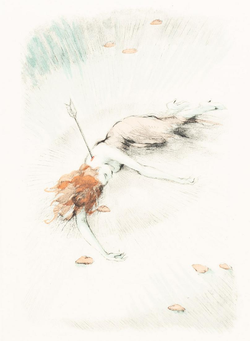 (ICART, LOUIS.) Castel, Thérèse. Destin de: (ICART, LOUIS.) Castel, Thérèse. Destin de Femme 21 color intaglio prints with hand coloring in gouache (325 x 250 mm; 12 ¾ x 9 ¾ inches, sheets). 4to, publisher's wrappers, glassi