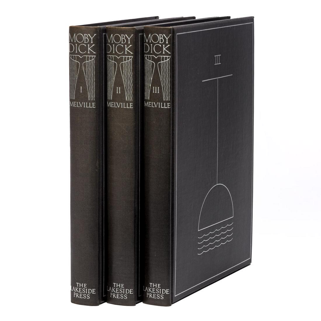 (KENT, ROCKWELL.) Melville, Herman. Moby Dick, or, The: (KENT, ROCKWELL.) Melville, Herman. Moby Dick, or, The Whale. Illustrated profusely by Kent. 3 volumes. Large 4to, publisher's silver-stamped black cloth; light discoloration to front pastedown in fir