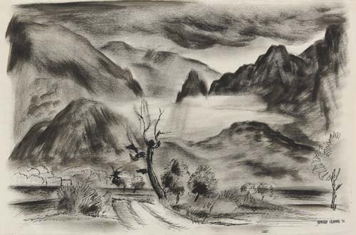 KONRAD CRAMER Landscape with Lake and Country: KONRAD CRAMER Landscape with Lake and Country Road. Brush and pen and ink on wove paper, 1936. 317x485 mm; 12 1/2x19 inches. Signed and dated in ink, lower right. All items are offered for sale
