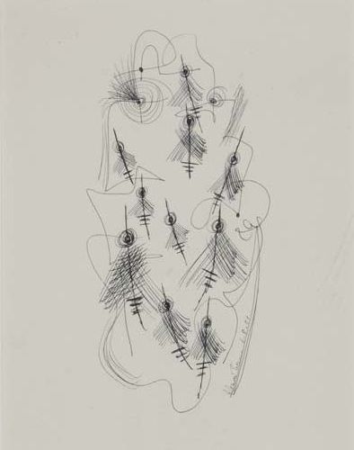 KONRAD CRAMER Abstract Figure.: KONRAD CRAMER Abstract Figure. Pen and ink on wove paper, 1951. 290x230 mm; 11 1/2x9 inches. Signed and dated in ink, lower right. All items are offered for sale subject to Swann Galleries' stan