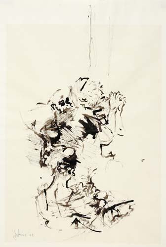 JACK LEVINE Three in Worship.: JACK LEVINE Three in Worship. Brush and ink on cream laid paper, 1965. 415x318 mm; 16 1/4x12AF3/4> inches. Signed and dated in pencil, lower left. Ex-collection Kennedy Galleries, New York, with the