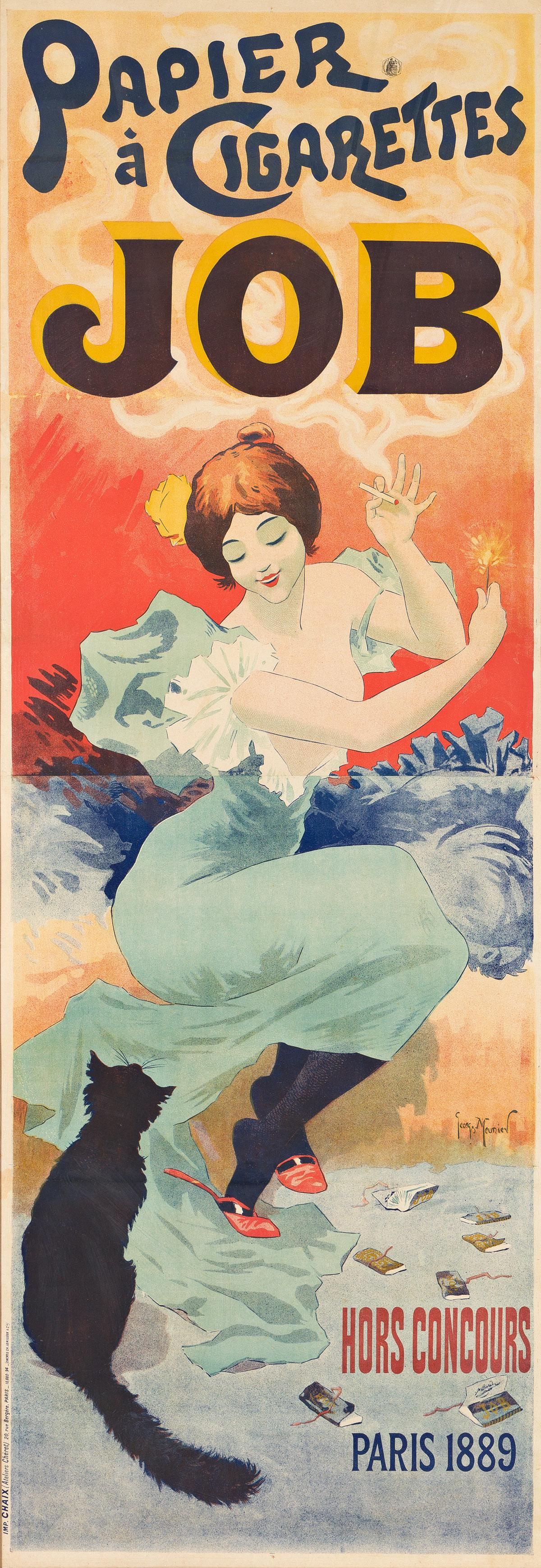 GEORGES MEUNIER (1869-1942). PAPIER A CIGARETTES JOB.: GEORGES MEUNIER (1869-1942) PAPIER A CIGARETTES JOB. 1894. 95x33 inches, 241¼x83¼ cm. Chaix, Paris. Condition B+ / B: replaced losses in margins; repaired tears, small replaced losses; and r