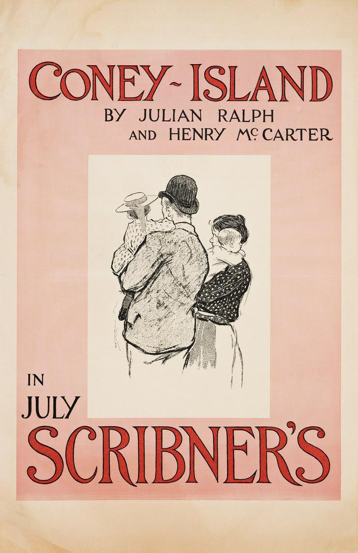 VARIOUS ARTISTS. [LITERARY MAGAZINES.] Group of 5: VARIOUS ARTISTS [LITERARY MAGAZINES.] Group of 5 covers. 1890s. Sizes vary. Condition varies, generally B+. Each linen-backed. Group includes: Coney - Island In July Scribner's, by Henry McCarter; The
