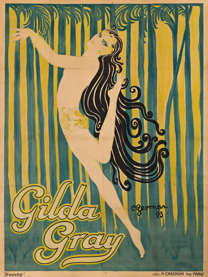 CHARLES GESMAR (1900-1928). GILDA GRAY. 1925. 62¼: CHARLES GESMAR (1900-1928) GILDA GRAY. 1925. 62¼x46¾ inches, 158x118¾ cm. H. Chachoin, Paris. Condition B+ / B: small repaired tears, creases and restoration at edges and along vertical