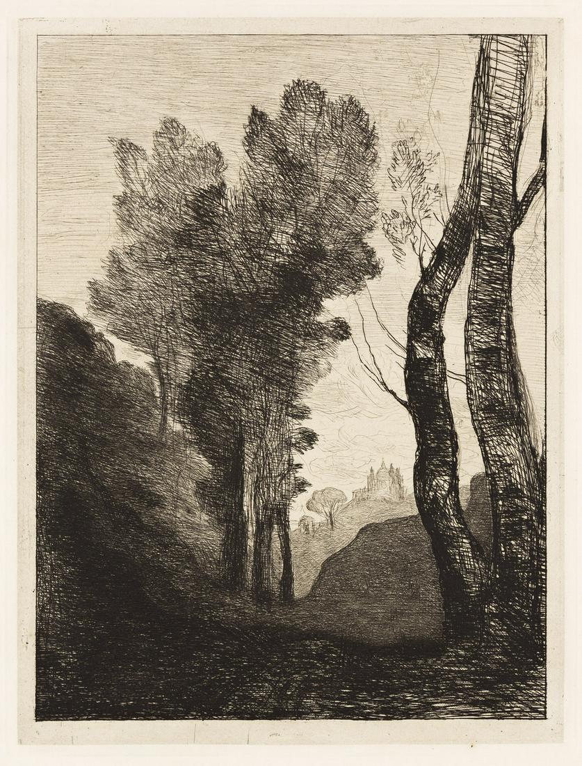 JEAN-BAPTISTE-CAMILLE COROT Environs de Rome. Etching and drypoint, 1866. 284x210 mm; 11¼ (1 of 1)