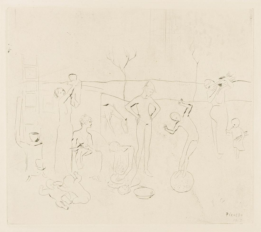 PABLO PICASSO Les Saltimbanques. Drypoint, 1905. 286x330 mm; 11¼x13 inches, full margins. (1 of 1)