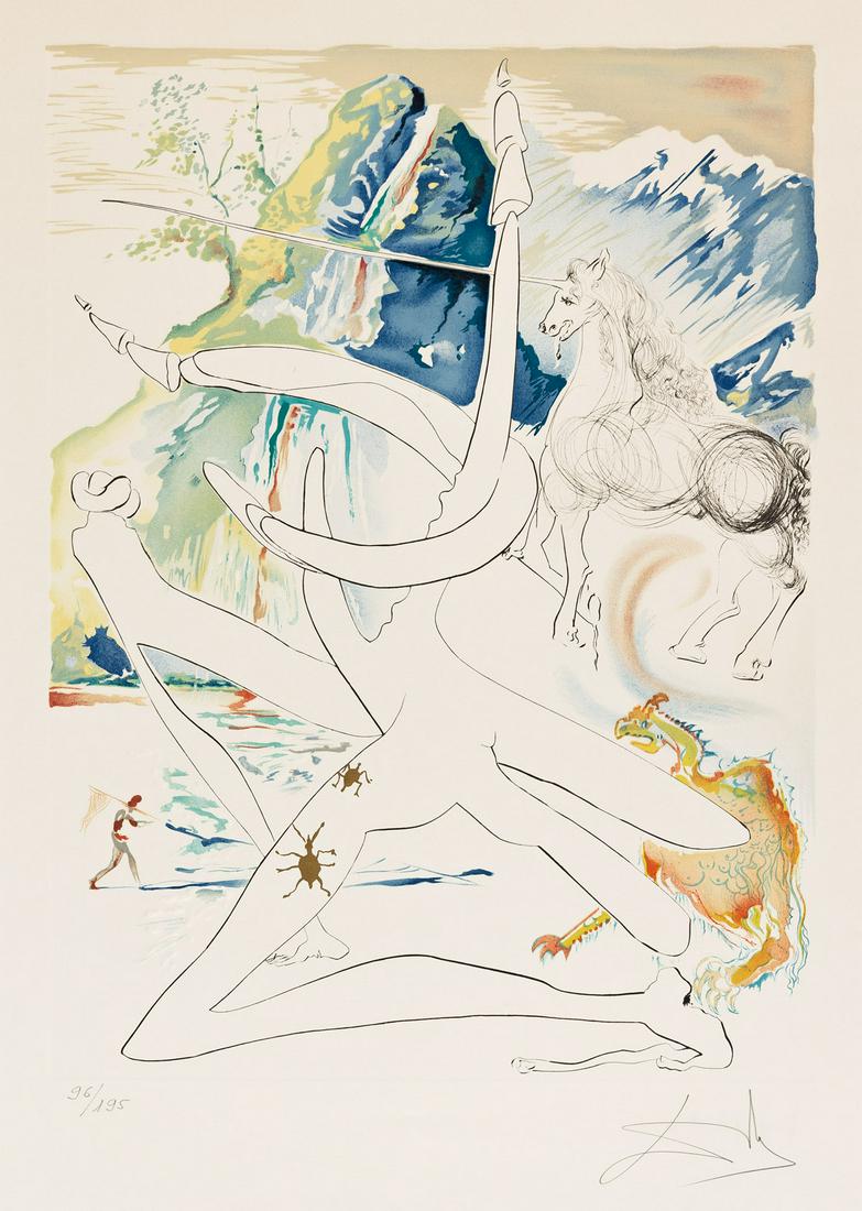 SALVADOR DALÍ L'Unicorne laser désintégre les cornes de rhinoceros cosmique. Color (1 of 1)