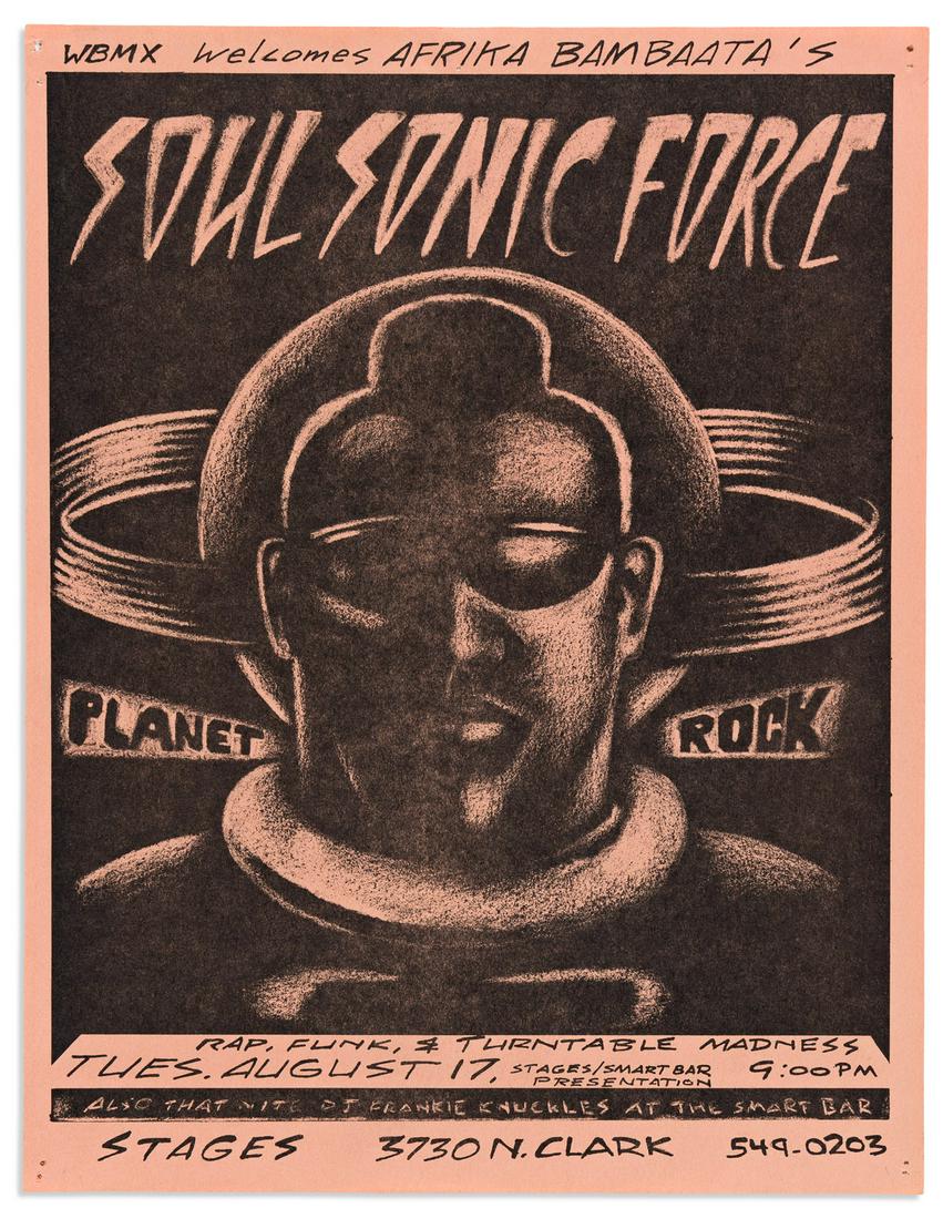 (ENTERTAINMENT--HIP HOP.) Pair of Afrika Bambaataa fliers. (1 of 2)