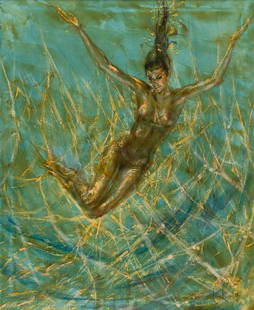 ARTIS LANE (1927 - ) Mermaid.: ARTIS LANE (1927 - )Mermaid.Oil on linen canvas, 1970. 914x610 mm; 36x24 inches. Signed and dated in oil, lower right.Provenance: private collection, New Orleans.Born in Ontario, Canada, Artis Lane