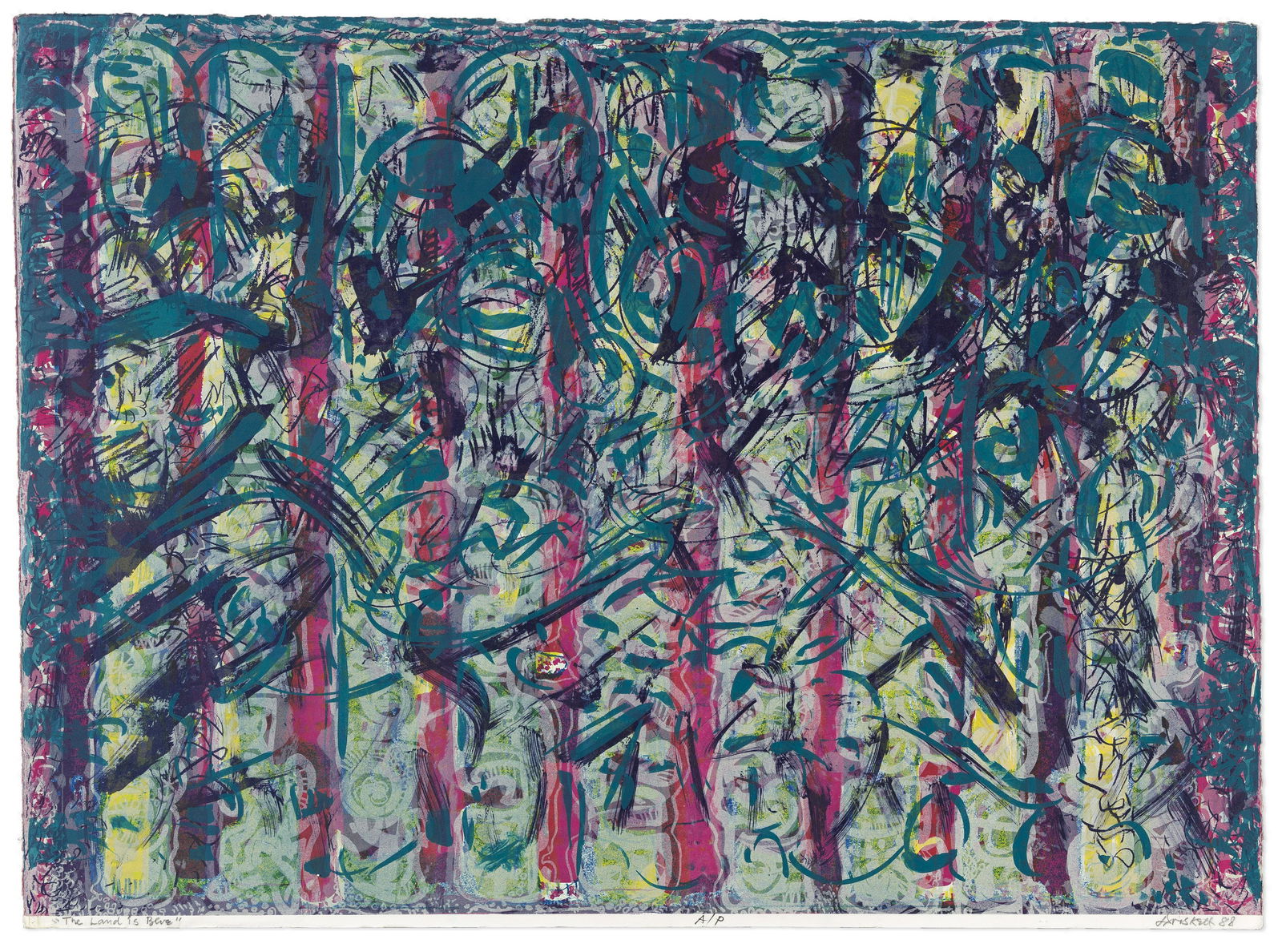 DAVID C. DRISKELL (1931 - 2020) The Land is Blue (Rainforest).: DAVID C. DRISKELL (1931 - 2020) The Land is Blue (Rainforest). Offset color lithograph on wove paper, 1986. 558x702 mm; 22x29⅞ inches. Artist's proof, from an unknown edition. Signed, titled, da