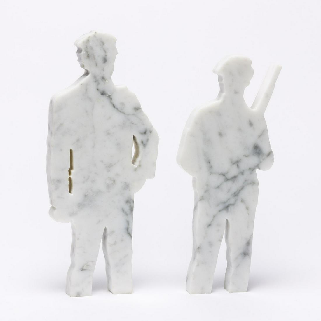 DANIEL JOSEPH MARTINEZ (1957 - ) A meditation on the possibility...: DANIEL JOSEPH MARTINEZ (1957 - ) A meditation on the possibility... White Carrara marble, 2005. Approximately 304x127x25 and 254x101x25 mm; 12x5x1 and 10x4x1 inches. Edition of 50.Provenance: acquired