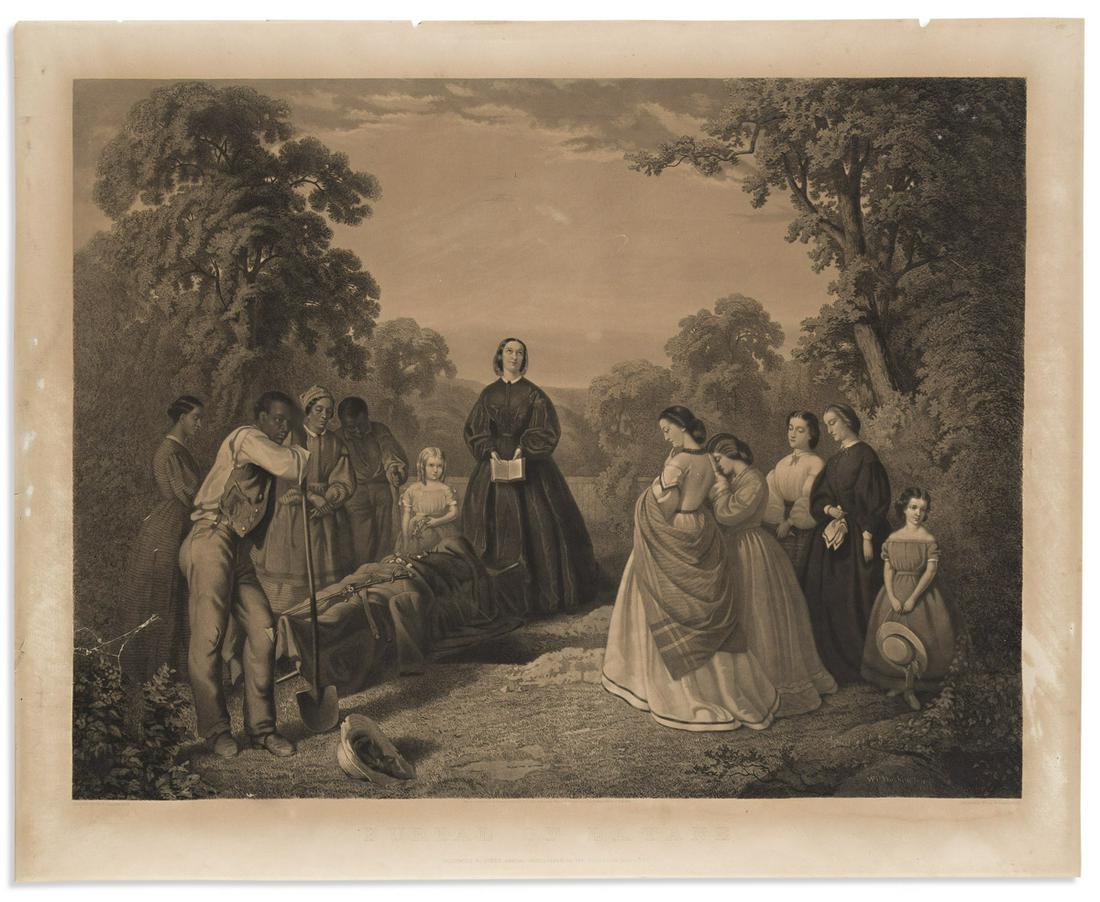 (CIVIL WAR--CONFEDERATE.) A.G. Campbell; after W.D. Washington. Burial of Latané.: (CIVIL WAR--CONFEDERATE.) A.G. Campbell; after W.D. Washington. Burial of Latané. Mezzotint, 28½ x 35½ inches; moderate toning, 5-inch complex repaired closed tear by left edge, otherwi