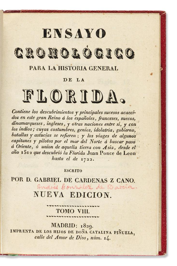 (FLORIDA.) [Andrés González de Barcía]. Ensayo Cronológico para la Historia (1 of 1)