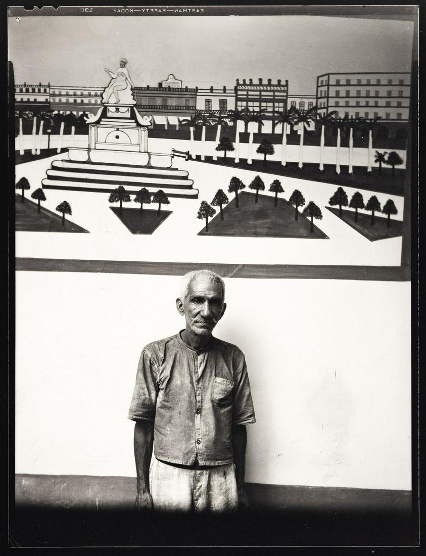 WALKER EVANS (1903-1975) Man in front of mural of Parque Central, Havana, Cuba.: WALKER EVANS (1903-1975) Man in front of mural of Parque Central, Havana, Cuba. Silver print, the image measuring 8x6 inches (21.3x16.2 cm.), the sheet 10x8 inches (20.3x25.4 cm.). 1933; printed 1960s