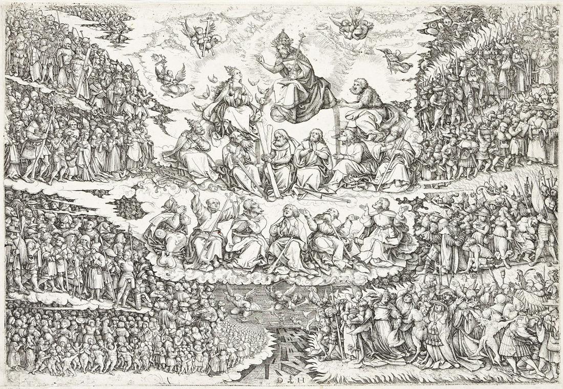 DANIEL HOPFER The Last Judgment.: DANIEL HOPFER The Last Judgment. Etching, circa 1525. 312x455 mm; 12¼x17¾ inches, thread margins. First state (of 2). A brilliant, richly-inked impression of this large, early etching, with