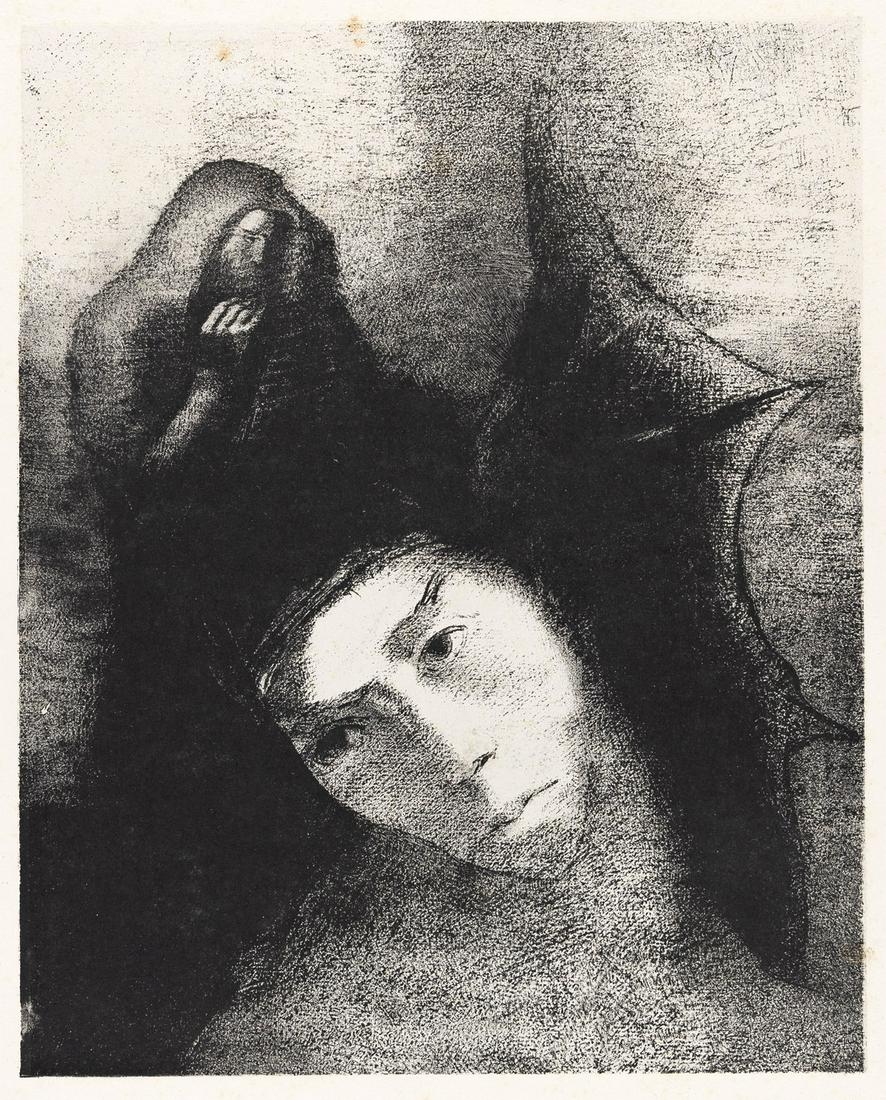 ODILON REDON Two lithographs from Tentation de Sainte-Antoine.: ODILON REDON Two lithographs from Tentation de Sainte-Antoine. The Sphinx, 1889. 283x204 mm; 11x8 inches, full margins. Edition of 60. Printed by Becquet, Paris. Published by Dumont, Paris * Antoine,
