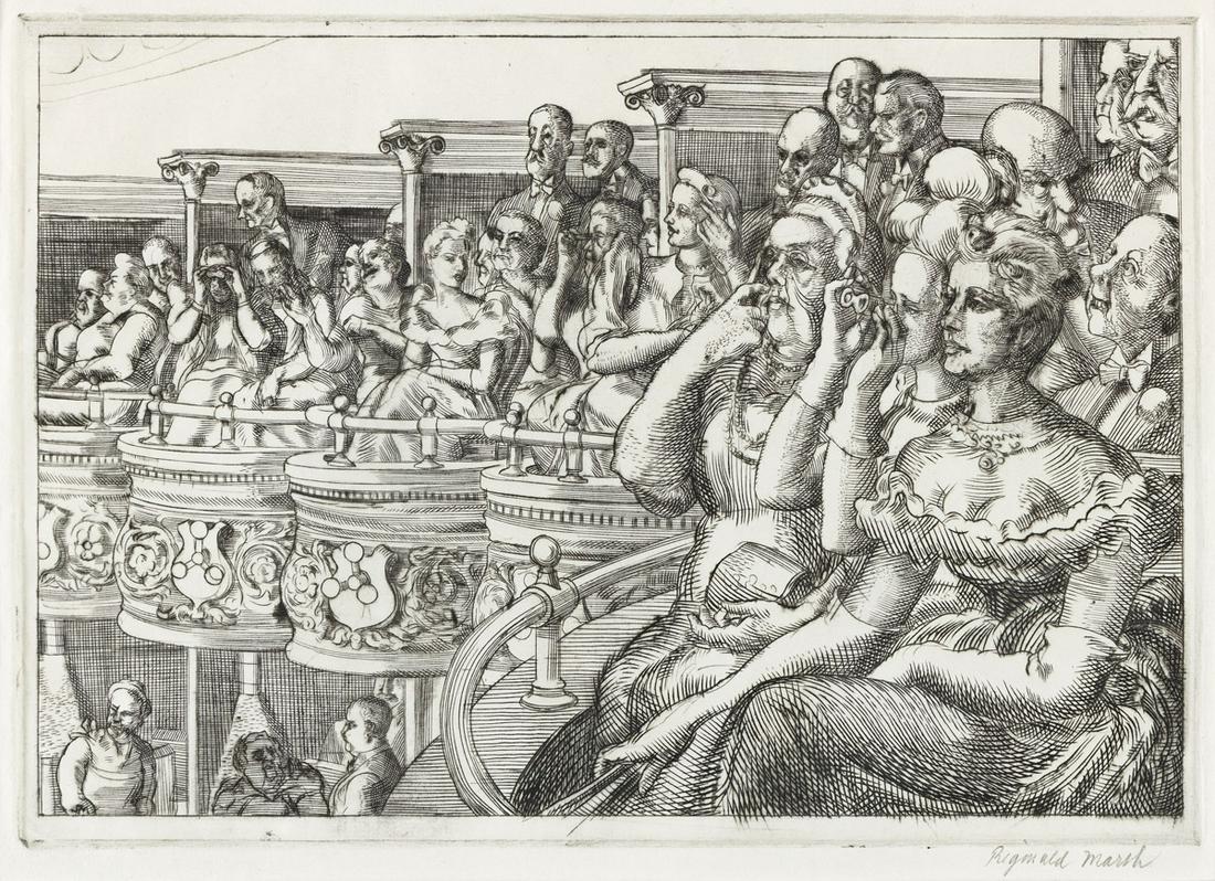 REGINALD MARSH Grand Tier at the Met.: REGINALD MARSH Grand Tier at the Met. Engraving, 1939. 175x245 mm; 6x9¾ inches, full margins. Third state (of 3). Edition of approximately only 15. Signed in pencil, lower right. A very good impr